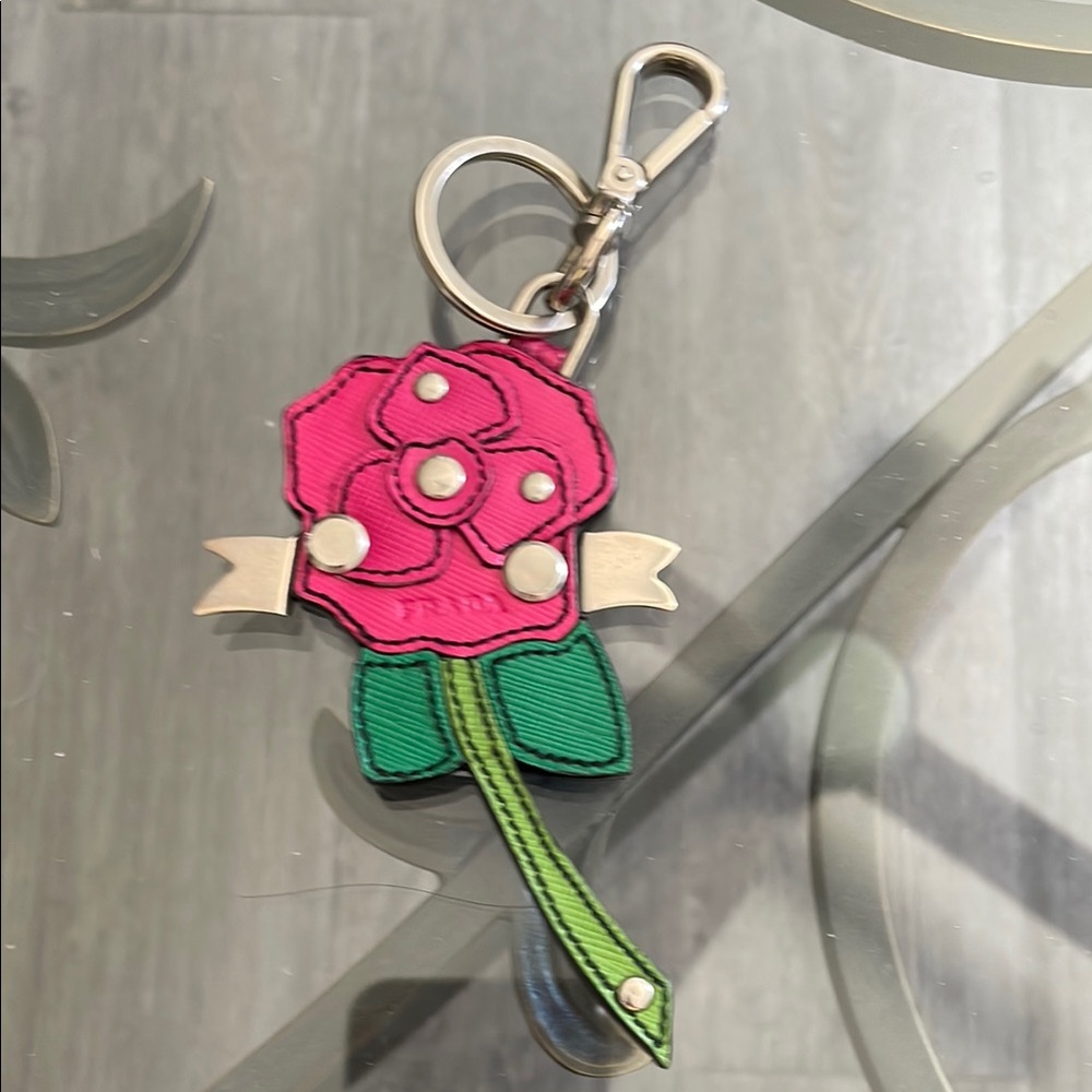 Prada Leather Rose Key Ring Bag Charm